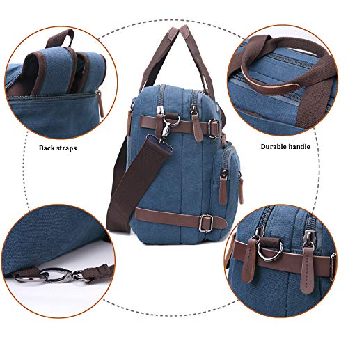 CROCOD 3 In 1 Canvas Convertible Laptop Bag for Men Women, 17.3 inch Laptop Messenger Bag Work Briefcase, Computer Shoulder Bag for Travel Business Office (17.3 Inch, Blue) | 3 In 1 - color: Blue