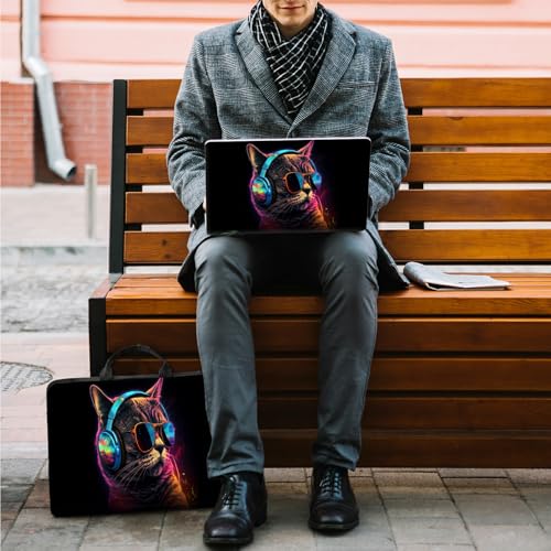 10 inch Laptop Sleeve with Laptop Skin Sticker Set – Slim Protective Case with Smooth Zipper, Lightweight Tablet & Notebook Sleeve for Travel & Daily Carry, Cool Cat with Glasses - color: Cool Cat with Glasses, size: 10 inch