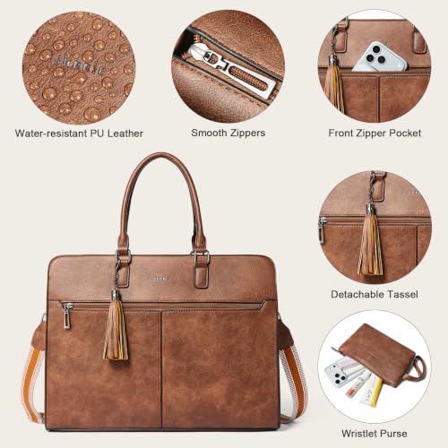 Laptop Bag for Women,Water-Resistant Work Bag Laptop Tote Bag,Briefcase with Satchel Purse - color: Brown