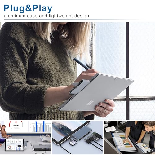 USB 3.0 Surface Pro 6/Pro 5/Pro 4 USB Hub Docking Station 4K HDMI Hub Adapter, SD & TF/Micro SD Memory Card Reader, 4K@30Hz HDMI Port Converter Accessories for Surface Pro 6/5/4