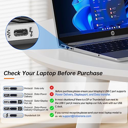 TobenONE USB C Laptop Docking Station Dual Monitor Plug and Play 7 USB Port | 2 HDMI+VGA, SD/microSD, Ethernet ,Audio, 65W Power Adapter,Dell/Lenovo/HP, for Home Office, Multi-Tasking Workflows