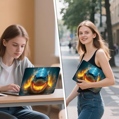 Universal Laptop Skin Sticker Decal, 12"-15.6" Aesthetic Vinyl Wrap, Shark Fire Water Attack Waterproof Notebook Cover Art Protector for MacBook HP Dell Lenovo, Fits 13" 14" 15" 15.6" - color: Shark Fire Water Attack