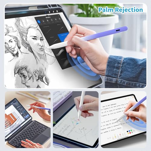 Stylus Pen for iPad,(2018-2026) Fast Charge with Tilt Sensitivity & Palm Rejection Compatible with iPad Pro 11"/12.9", iPad mini 5/6, iPad Air 3/4/5, iPad 6/7/8/9/10 (White Purple) - color: White purple