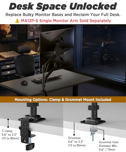 Extra-Tall Extension Arm Accessory for MA12P-S Do Not Use Alone | Max 4 Screens, Dual 40" Vertical Stacked Monitor Mount, Base & Pole Not Included, VESA 100x100, Black, MA12P-A - size: Extension Monitor Arm