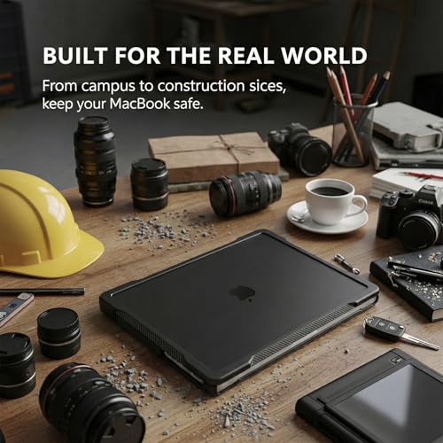Batianda Ultimate Shockproof Case for MacBook Pro 14 Inch 2026-2021, Black | Fits M5/M4/M3/M2/M1 Pro Max Chip Model, Heavy Duty Matte Translucent Rugged Protective Shell with Carbon Fiber Side Texture - color: X-Black