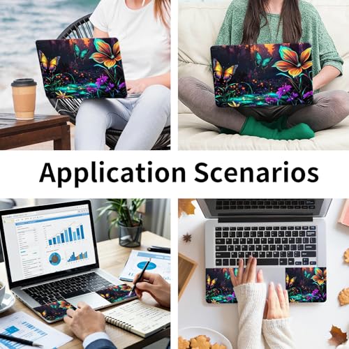 Laptop Skin Sticker 3-Piece Set,Flowers and Butterflies | Trim-to-fit 3-piece vinyl set with one 15 x 10.6 in lid skin and two palm-rest decals for many 12-15.6 in laptops - color: Flowers And Butterflies
