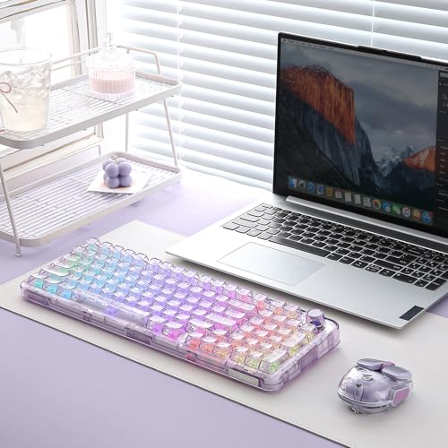 YUNZII X98 QMK/VIA Wireless Mechanical Gaming Keyboard with Knob,Tri-Mode BT5.0/USB-C/2.4GHz Hot Swappable Keyboard,Pre-lubed Switches Gasket Mount RGB Backlit for Wins/Mac (Purple, Crystal Switch) - color: Purple, size: Crystal Switch