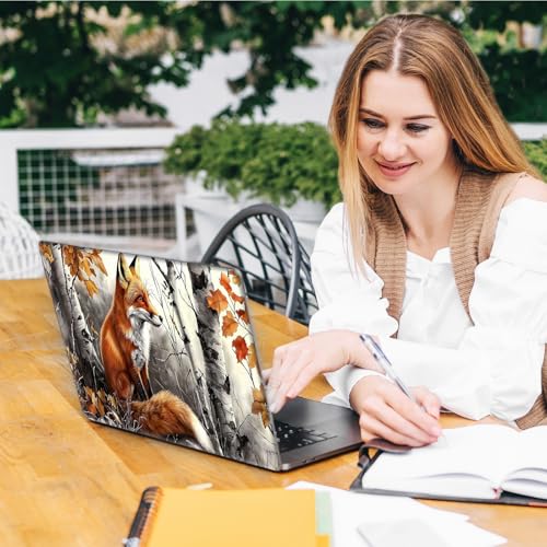 Laptop Skin Sticker Decal, Universal Reusable Vinyl Laptop Cover for 12" 13" 13.3" 14" 15" 15.4" 15.6" Notebook PC, Reusable Waterproof Scratch-Resistant with 2 Wrist Pads,Forest Art Fox - color: Forest Art Fox