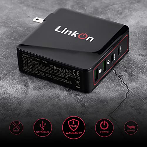 LinkOn Ganius 166W (136W Certified) Wall Charger GaN Tech 100W USB-C PD3.0 PPS and 18W USB-A QC4.0+ Compatible with MacBook Dell HP Surface Lenovo Samsung S20 Ultra Note 10+ Travel International - color: Black 166W