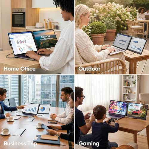 Laptop Screen Extender, 14” FHD 1080P Portable Monitor for Laptop, 0.27" Ultra-Thin Display with 100% sRGB, Dual Screen Extender for 13–17” Laptops, Plug & Play for Windows/Mac/Chrome/Android - size: 14“ Double Screen Extender