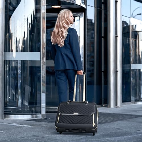 Arcoyard Rolling Laptop Bag, Briefcase for Women with Wheels, Black