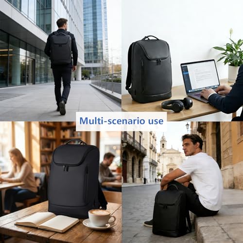Business Backpack for Women & Men with USB Charging Port Waterproof Scratch-resistant Fabric 17in Travel Laptop Backpack Flight Approved Carry on Backpack Reinforced Breathable Straps Black - color: Black