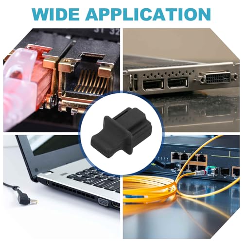 MECCANIXITY RJ45 Dust Covers Caps, Black RJ45 Dust Plug Silicone Ethernet Port Protector Covers for Media Converter, Router, Modem, Laptop, Network Panel, Pack of 100