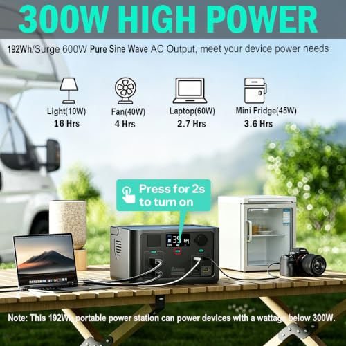 Solar Generator 192Wh with Portable Solar Panel 60W | 300W Portable Power Station, LiFePO4 Battery with 10ms UPS, AC/65W USB-C Output, 1 Hr Fast Charge for Home Camping Emergency - color: Black-Gray