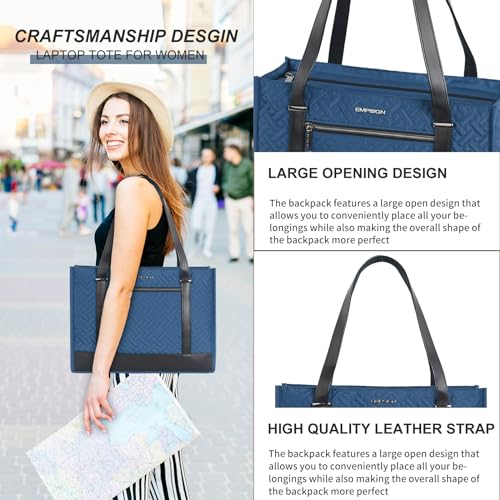 EMPSIGN Laptop Tote Bag for Women 16 Inch, Stylish Computer Shoulder Tote Bag for Work, Large Capacity Quilted Laptop Briefcase, Waterproof Women Business Office Bag, Quilted Haze Blue - color: Quilted Haze Blue