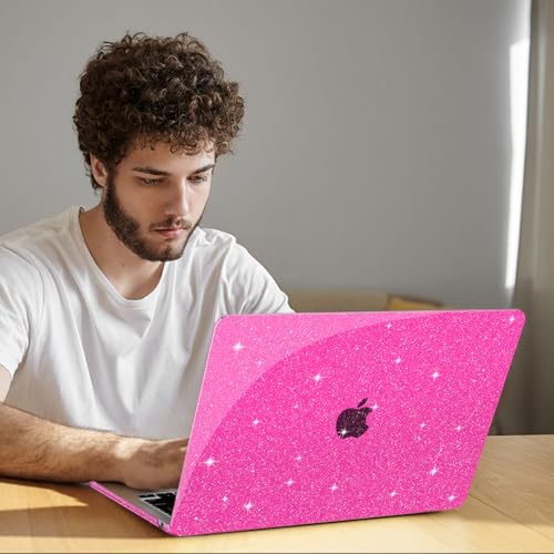 B BELK for MacBook Air 13 inch Case M5 2026 2025 2024 2023 2022 M4 M3 M2 | A3449 A3240 A3113 A2681, Glitter Hard Shell for MacBook Air 13.6 inch Case&Keyboard Cover&Screen Protector, Sparkly Hot Pink - color: Glitter Hot Pink