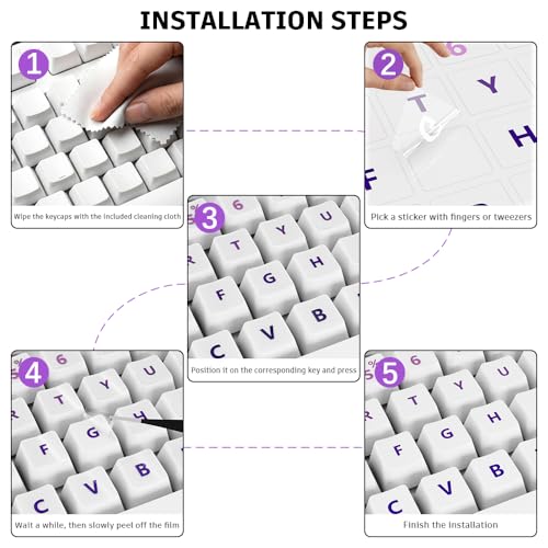 ProElife Gradient Keyboard Letter Stickers with Tweezer, English, Purple | Transfer Printing Peel-Off Film, Leave English Letters on Keys, Keyboard Letters Replacement Stickers for Desktop Computer - color: Purple