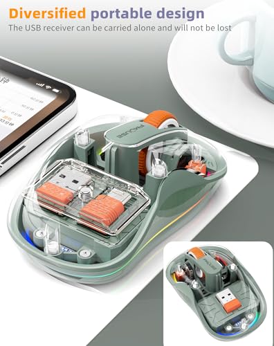 Bluetooth Wireless Mouse, Transparent RGB Tri-Modes Mouse,Bluetooth & 2.4GHz for Multi Device, USB-C Receiver Ideal for MacBook/Laptops, Rechargeable, Silent, Portable, Cool LED, Ergonomic - Green - color: Green