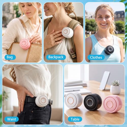 3 Pack Portable Silent Mini Bladeless Fan Clip On Cooling USB Rechargeable Electric Small Fan for Shirt Belt Waist Outdoor Travel Office Summer Wear Personal Use (Black, Pink, White) - color: Black, Pink, White