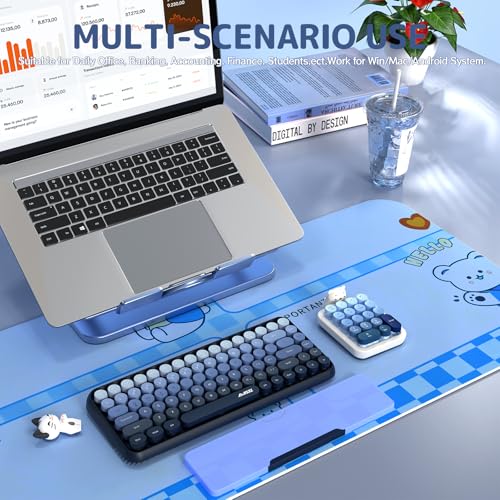 Ajazz AF18 Wireless Numeric Keypad, 2.4G USB Wireless Connection, Ergonomic 18-Key Compact Silicone Bear Design, Gradient Keycaps, Detachable & Portable Number Pad for PC, Laptop Blue - color: Blue