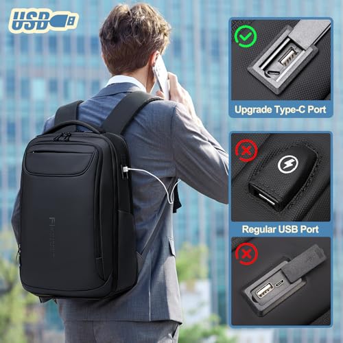 FENRUIEN Business Backpack for Men,Water Resistant Tech Backpack with Charger,Black Laptop Backpack 15.6 Inch - size: Standard
