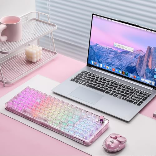 YUNZII X98 Wireless Mechanical Keyboard with Knob (Pink, Crystal Switch) | BT5.0/USB-C/2.4GHz,1800 Layout with Number Pad,Pre-lubed Switches Gasket Mount ,Clear Keyboard with RGB for Wins/Mac/Gaming - color: Pink, size: Crystal Switch