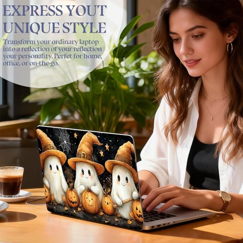 Universal Laptop Skin Sticker Decal,15.6 Inch Laptop Vinyl Cover for 13" 14" 15.6" Laptop,Scratch-Resistant Waterproof Protector Wrap,Reusable with Wrist Pads,Cute Spirit Pumpkins - color: Cute Spirit Pumpkins
