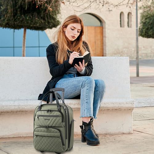 KROSER Carry On Underseat Multi-functional, 16-inch Underseater Lightweight Overnight Suitcase for Women, Olive - color: Olive