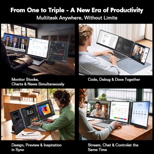 Blackview Triple Laptop Screen Extender 14 inch USB C Plug Play | Detachable 4.5mm 1kg, 1080P FHD IPS, 180° Rotate, Extend/Mirror/Portrait, 100W Reverse Charging, Compatible with Mac/Switch - color: DCM6-Triple