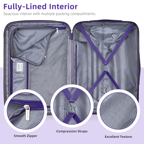 LARVENDER Carry on Luggage Sets 3 Piece, 20 Inch Suitcases, Midnight Berry | 22x14x9 Airline Approved, Gradient PC+ABS Hardshell, Smooth 360° Wheels, TSA Lock, 3-Piece Set with Color-matched Backpack - color: Midnight Berry-20BP, size: 3 Piece Set (Backpa