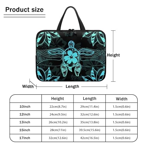 Hibiscus Flower Turtle Print Laptop Sleeve Case with Handle Computer Cover Compatible with 10-17 Inch Tablet for Women Men 360° Protective Carrying Bag Briefcase, 12inch - color: Hibiscus Flower Turtle, size: 12inch