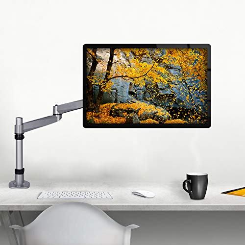 Mount-It! Premium Modular Monitor Desk Mount Arm Stand | Single Tilt Swivel Arm Fits 19 21.5 24 27 32 Inch Computer Screens with 75 100 VESA Patterns | C-Clamp and Grommet Bases | Silver