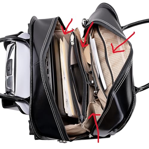 McKlein LA GRANGE, 15" Leather Detachable -Wheeled Ladies' Laptop/Computer & Tablet Business Briefcase Bag/Women's Rolling Overnight Travel Bag, Removable trolley case - color: Black, size: 14.4"x8.75"x18.5"