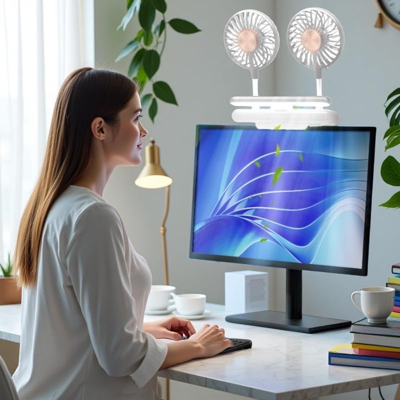 Clip Fan USB-Powered Cooling Fan with LED Light Bar Glacier Silver | Space-Saving Personal fan for Monitor/Laptop/Flat/Bedside/Bookshelf/Music Stand/Reading Stand - color: Glacier Silver