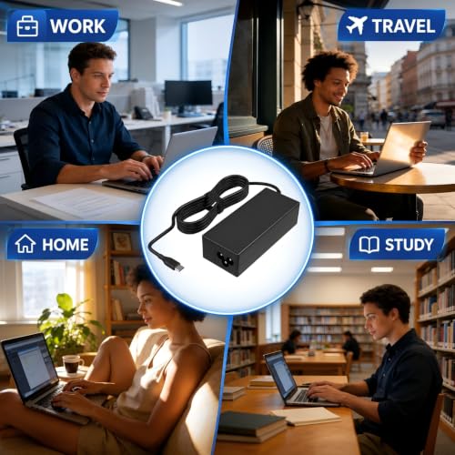 Business Office Universal 65W USB C Laptop Charger, Type C PD Fast Charging Adapter Compatible with Lenovo HP Dell Acer Asus Samsung Chromebook, Laptop Charger for School, Workspace and Commercial Use