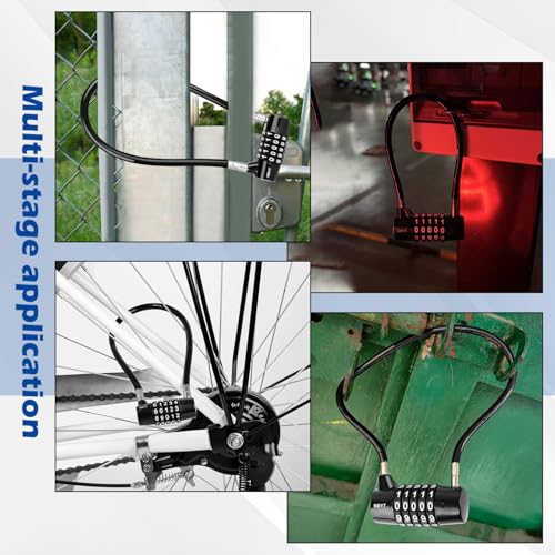 Cable Locks with Combination,Steel Cable Rope Wire 5-Digit Combination Lock with Resettable Code for Bikes, Lockers, File Cabinets, Wardrobes, Small Fences,gate Lock, Pool Padlock. - size: Span 7 in,Cable length15*0.3 in