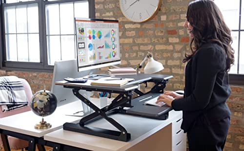 Victor DCX710G High Rise Collection Height Adjustable Standing Desk with Keyboard Tray (Gray) - Sturdy Steel Frame, Dual Lever Release System, 2 Tiered Wooden Work Surface and Keyboard Tray, 31 Inches - color: Grey, size: 31 Inches