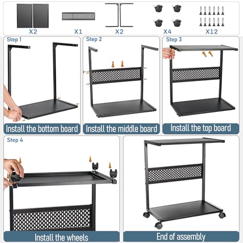 Bfttlity Large Computer Tower Stand 2-Tier Metal PC Stand for Floor Carpet | Under Desk Mobile CPU Stand for Most Computer Towers, 17.52"L x 27.16 "H - size: Extra Large-Black