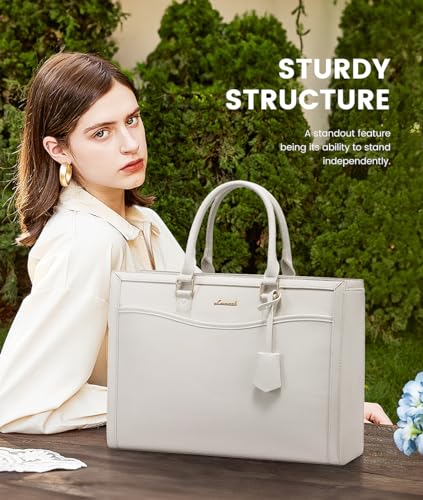 LOVEVOOK Laptop Tote Bag for Women, Leather Office Work Bag Briefcase fit for 15.6 inch Laptop, Large Teacher Computer Bag Handbag,2pcs Set Leather/Beige | PU Leather Business Briefcase Teacher Travel College Bag Handbag fit for 15.6 inch Laptop, Office P