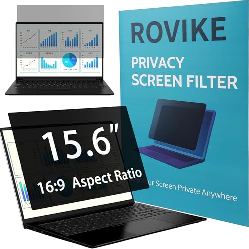 ROVIKE Computer Screen Filter, 15.6 Inch 16:9 Laptop Privacy Filter, Aspect Ratio, Removable, Anti-Glare Eye Protection, Protect Screen