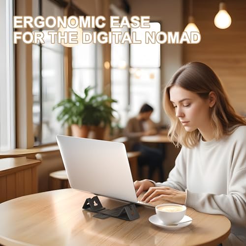 Magnetic Adjustable Travel Laptop Stand for Digital Nomads and Business Travelers. Compact, Foldable, and Ideal for Desk Use. Elevate Your Work Experience with Our Laptop Riser on the Go (Dark Gray) - color: Dark Gray