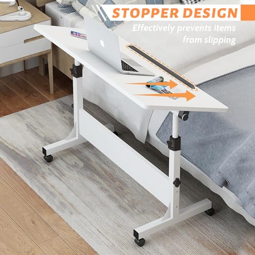 Rolling Desk Adjustable Height,Portable Laptop Desks,Small Standing Desk with Wheels for Home Office - color: White