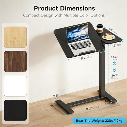BIZUM Tilt Top Overbed Table on Wheels, Adjustable Rolling Bedside Table | Adjustable height 29.7-43.3in, tilting tabletop, 27.6x15.8in surface, cup holder, 22lb capacity, 4 hidden wheels - color: Black