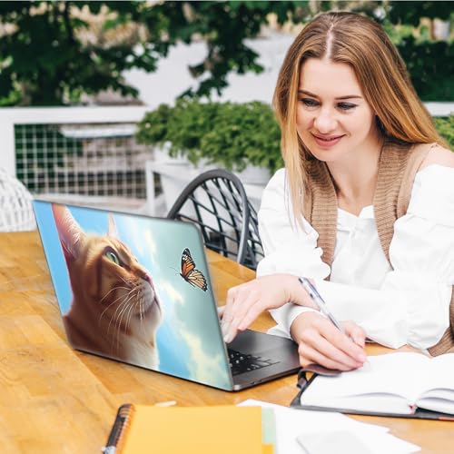 Laptop Skin Sticker Decal, Universal Reusable Vinyl Laptop Cover for 12" 13" 13.3" 14" 15" 15.4" 15.6" Notebook PC, Waterproof Scratch-Resistant with 2 Wrist Pads, Easy to Apply & Remove,Cat Butterfly - color: Cat Butterfly
