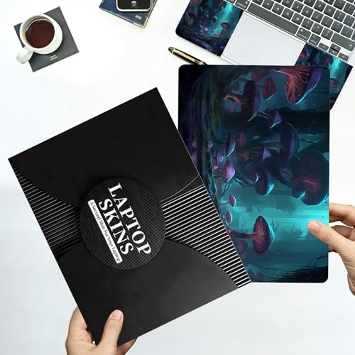 Universal Laptop Skin Sticker with 2 Wrist Pad Decals, 3-Piece Removable Vinyl Laptop Cover, Dreamy Purple and Blue Mushroom Waterproof Anti-Scratch, Easy-Trim Fit for 13.3" 14" 15.6" Laptops - color: Dreamy Purple and Blue Mushroom