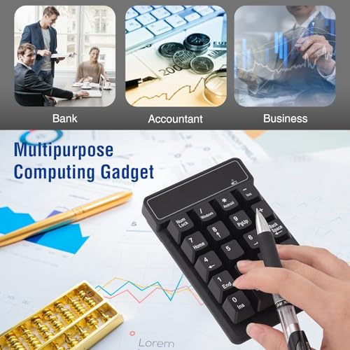 RaceGT Bluetooth Number pad, 19-Keys Wireless Numeric Keypad, Portable Mini Multi-Function Accounting Number Keypad Keyboard Extensions for Laptop/Desktop/Notebook - color: 19-keys