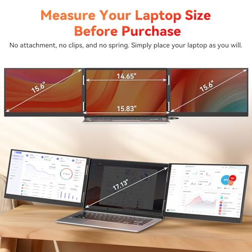 HotYeah Laptop Screen Extender (Windows Only), Dual 15.6" 1080P FHD Monitor | One Cable Connection, USB-C Travel Screen for 12 - 17" Laptop, Triple Portable Monitor w/ Kickstand & 240° Rotation - size: Dual 15.6"