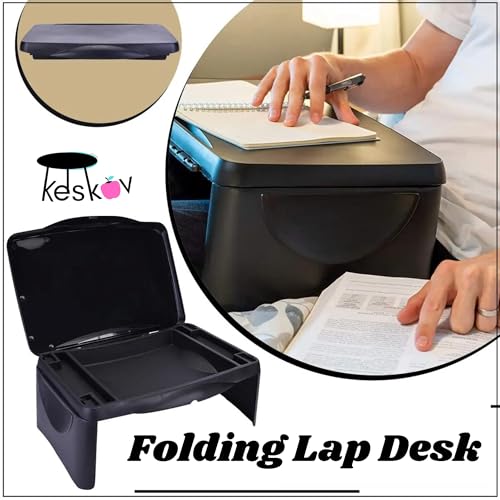 Folding Black Lap Desk with Storage 17x11 - Durable Lightweight Portable Laptop Computer Children's Desks for School Homework or Kids Reading or Drawing. No Assembly Required.
