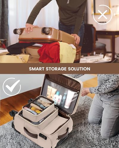 LOVEVOOK 5 Pcs Carry On Luggage 22x14x9 Airline Approved with 40L Laptop Travel Backpack, 20 Inch Carry On Suitcases with Wheels, Rolling Suitcase for Women Men, with TSA Lock Weekender Luggage - color: Light Khaki-beige-coffee, size: 20 Inch-5Pcs
