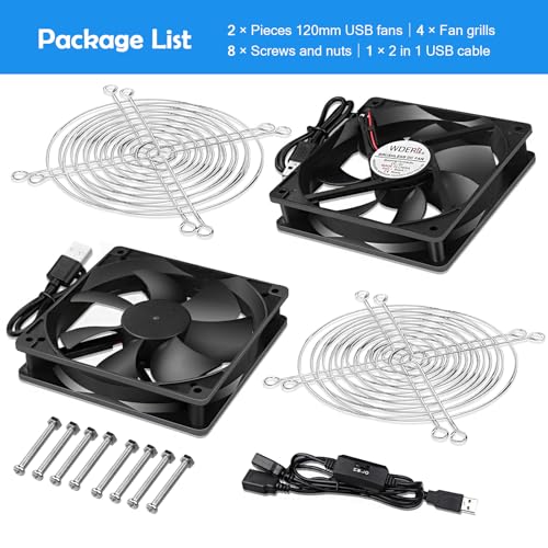 120mm Computer Case 5V USB Powered Fan, Small Silent Flat Cooler with Speed Controller for Receiver/Router/Electronic Equipment(2-in-1 Pack) - style: 2 in 1-12025-USB